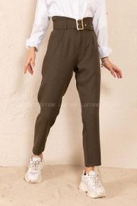 Modalamelif Çift Cep Gold Kemerli Pantolon Haki