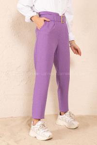 Modalamelif Çift Cep Gold Kemerli Pantolon Lila