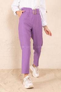 Modalamelif Çift Cep Gold Kemerli Pantolon Lila
