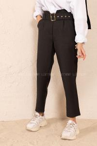 Modalamelif Çift Cep Gold Kemerli Pantolon Siyah