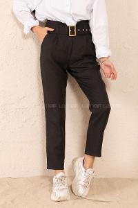 Modalamelif Çift Cep Gold Kemerli Pantolon Siyah