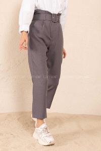 Modalamelif Çift Cep Toka Kemerli Pantolon Gri