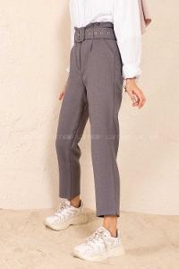 Modalamelif Çift Cep Toka Kemerli Pantolon Gri