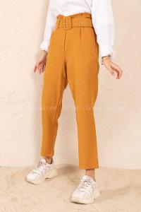 Modalamelif Çift Cep Toka Kemerli Pantolon Hardal Sarısı