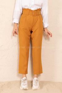 Modalamelif Çift Cep Toka Kemerli Pantolon Hardal Sarısı