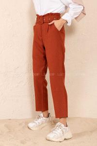 Modalamelif Çift Cep Toka Kemerli Pantolon Kiremit