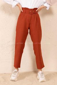 Modalamelif Çift Cep Toka Kemerli Pantolon Kiremit