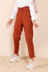Modalamelif Çift Cep Toka Kemerli Pantolon Kiremit