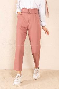 Modalamelif Çift Cep Toka Kemerli Pantolon Pudra