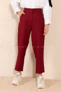 Modalamelif Çift Cep Yüksek Bel Pantolon Bordo
