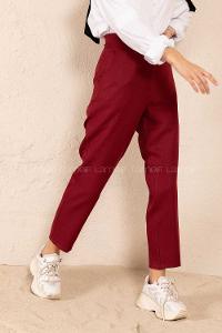 Modalamelif Çift Cep Yüksek Bel Pantolon Bordo