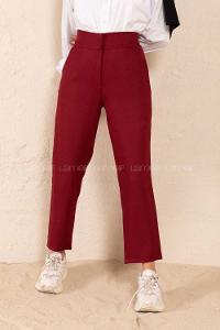 Modalamelif Çift Cep Yüksek Bel Pantolon Bordo