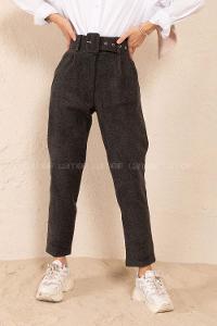 Modalamelif Kaplama Kemerli Kaşe Pantolon Antrasit