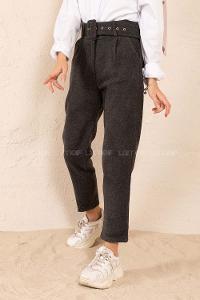 Modalamelif Kaplama Kemerli Kaşe Pantolon Antrasit