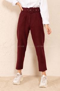 Modalamelif Kaplama Kemerli Kaşe Pantolon Bordo