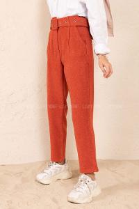 Modalamelif Kaplama Kemerli Kaşe Pantolon Kiremit