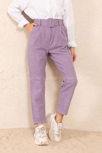 Modalamelif Kaplama Kemerli Kaşe Pantolon Lila