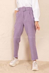 Modalamelif Kaplama Kemerli Kaşe Pantolon Lila