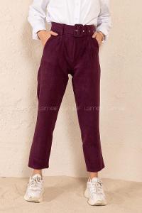 Modalamelif Kaplama Kemerli Kaşe Pantolon Mor