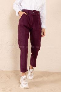 Modalamelif Kaplama Kemerli Kaşe Pantolon Mor
