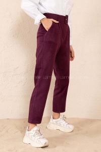 Modalamelif Kaplama Kemerli Kaşe Pantolon Mor