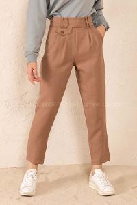 Modalamelif Önü Pileli Kapak Cepli Pantolon Hardal Sarısı