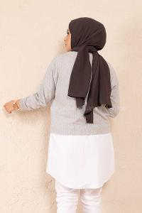 Modalamelif Etek Garnili Çizgili Tunik Gri