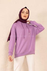 Modalamelif Fermuar Yırtmaç Detaylı Sweatshirt Lila