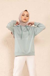 Modalamelif Fermuar Yırtmaç Detaylı Sweatshirt Mint Yeşili
