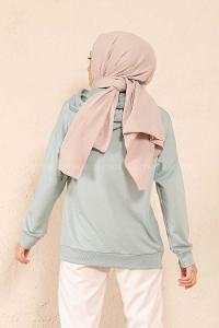Modalamelif Fermuar Yırtmaç Detaylı Sweatshirt Mint Yeşili