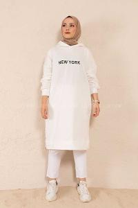 Modalamelif New York Baskılı Uzun Sweatshirt Beyaz