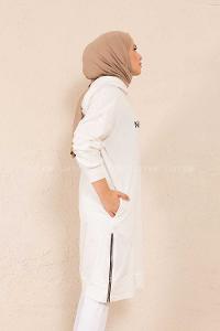 Modalamelif New York Baskılı Uzun Sweatshirt Beyaz