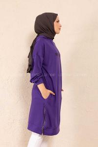 Modalamelif New York Baskılı Uzun Sweatshirt Mor