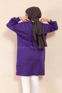 Modalamelif New York Baskılı Uzun Sweatshirt Mor