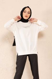 z Baskılı Sweatshirt Beyaz