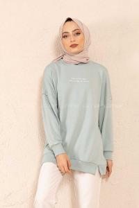 Modalamelif  She Need Yaz Baskılı Sweatshirt Mint Yeşili