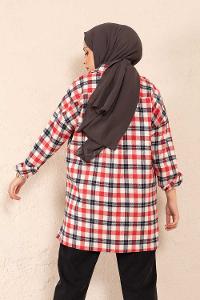 Modalamelif Tek Cepli Ekose Gömlek Ekru-Kırmızı