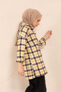 Modalamelif Tek Cepli Ekose Gömlek Ekru Sarı