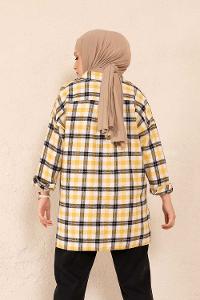 Modalamelif Tek Cepli Ekose Gömlek Ekru Sarı