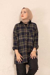 Modalamelif Tek Cepli Ekose Gömlek Lacivert Hardal