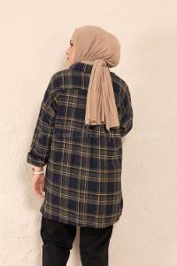 Modalamelif Tek Cepli Ekose Gömlek Lacivert Hardal