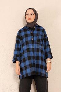 Modalamelif Tek Cepli Ekose Gömlek Saks Mavisi