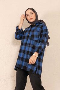 Modalamelif Tek Cepli Ekose Gömlek Saks Mavisi