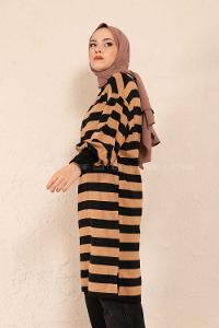 Modalamelif Yarım Boğazlı Balon Kol Tunik Sütlü Kahve