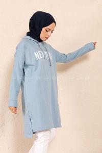 Modalamelif Yırtmaçlı New Youth Baskılı Tunik Açık Mavi
