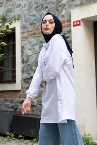 Modalamelif Arma Baskılı Kapşonlu Tunik Beyaz