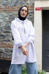 Modalamelif Arma Baskılı Kapşonlu Tunik Beyaz