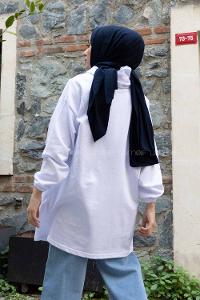 Modalamelif Arma Baskılı Kapşonlu Tunik Beyaz