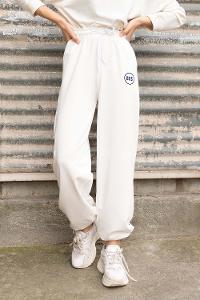 Modalamelif Bel Lastikli Bus Yazı Nakışlı Eşofman Pantolon Beyaz