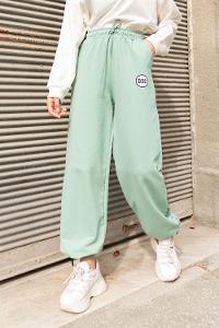 Modalamelif Bel Lastikli Bus Yazı Nakışlı Eşofman Pantolon Çağla